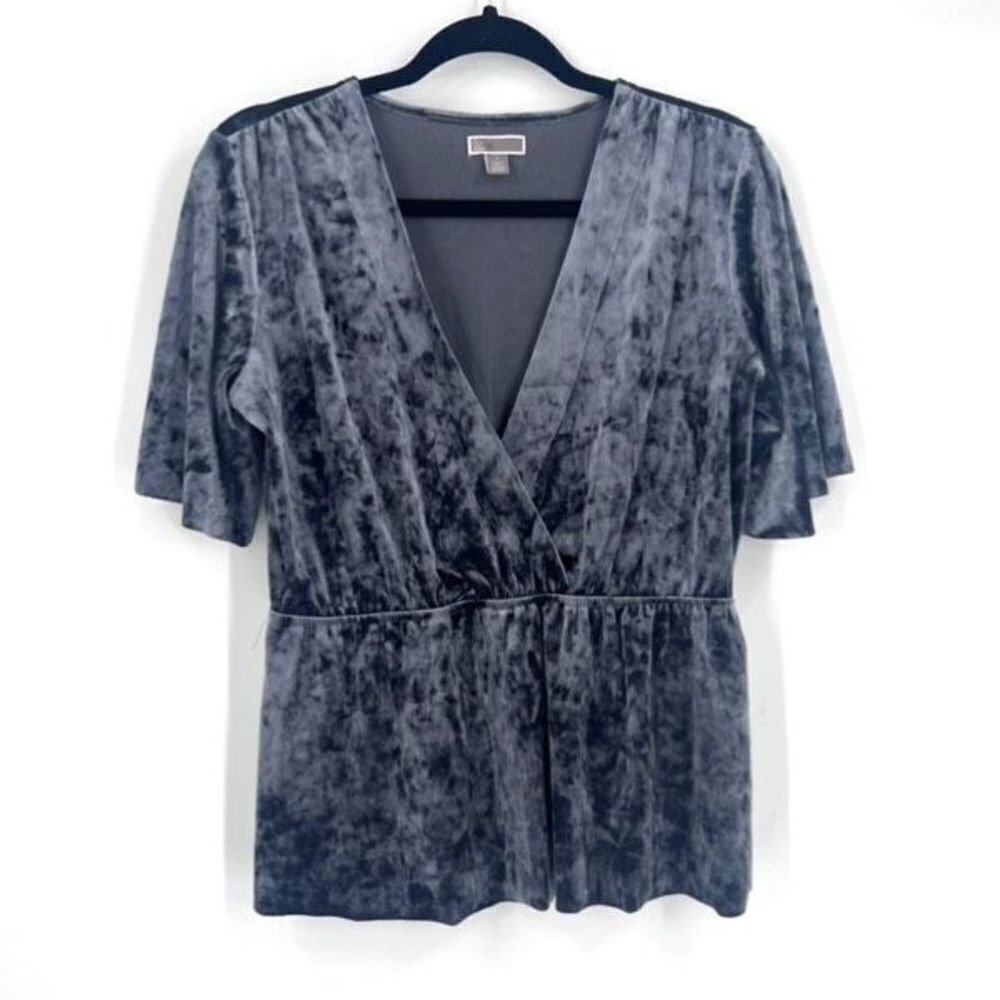Chelsea28 Women's Velvet Stretch Empire Elastic Waist Peplum Top Gray Sz Medium